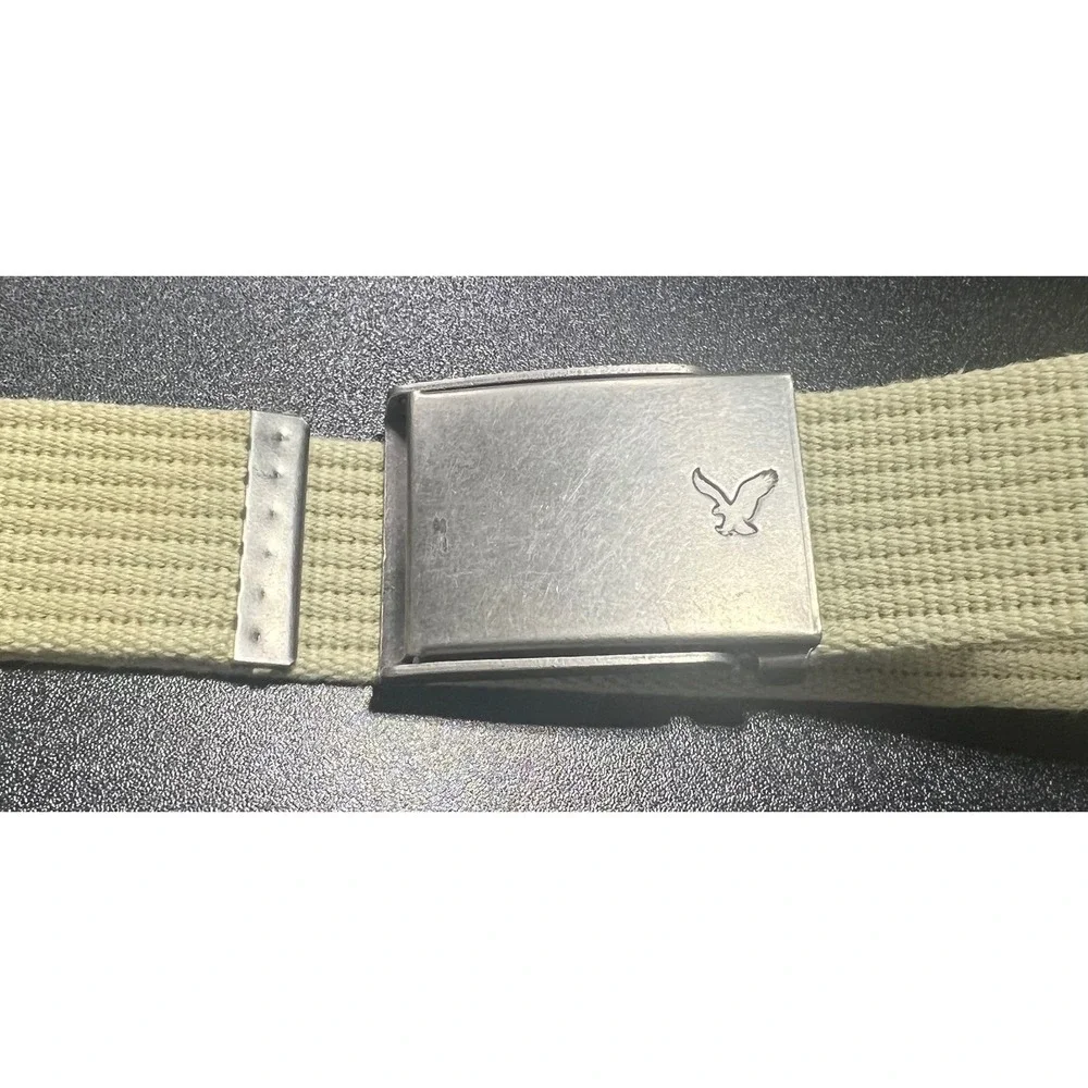 American Eagle Mens Khaki Canvas Web Belt Bottle Opener Buckle Tan Size S